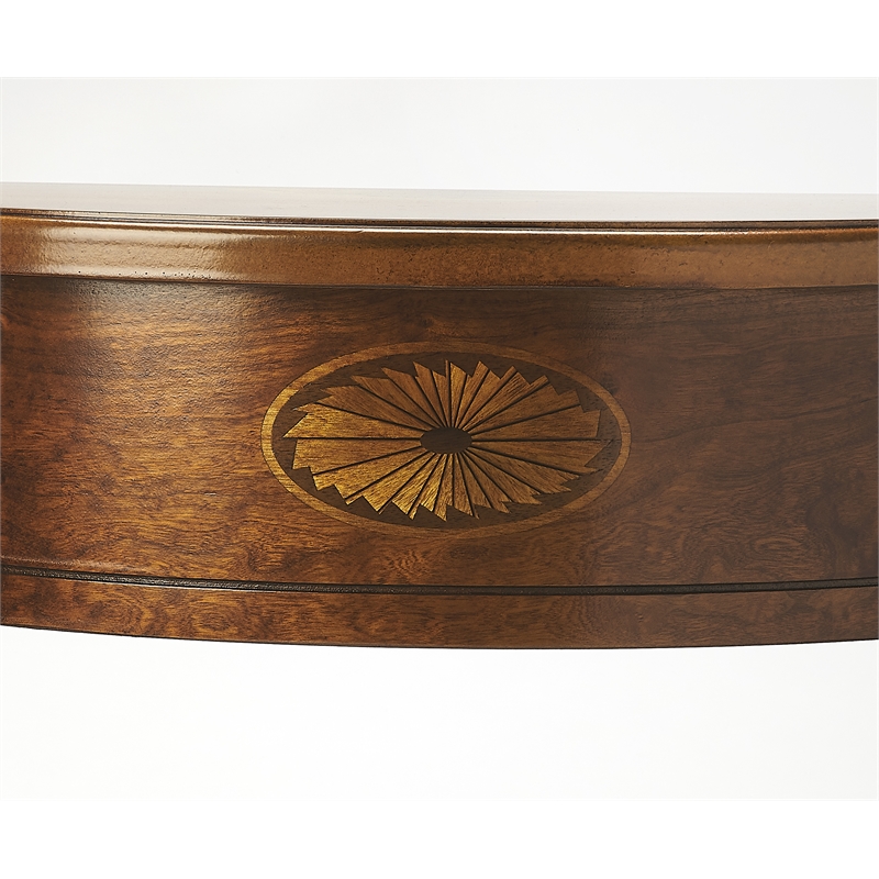 Maklaine Wood Modern Traditional Burl Console Table In Brown