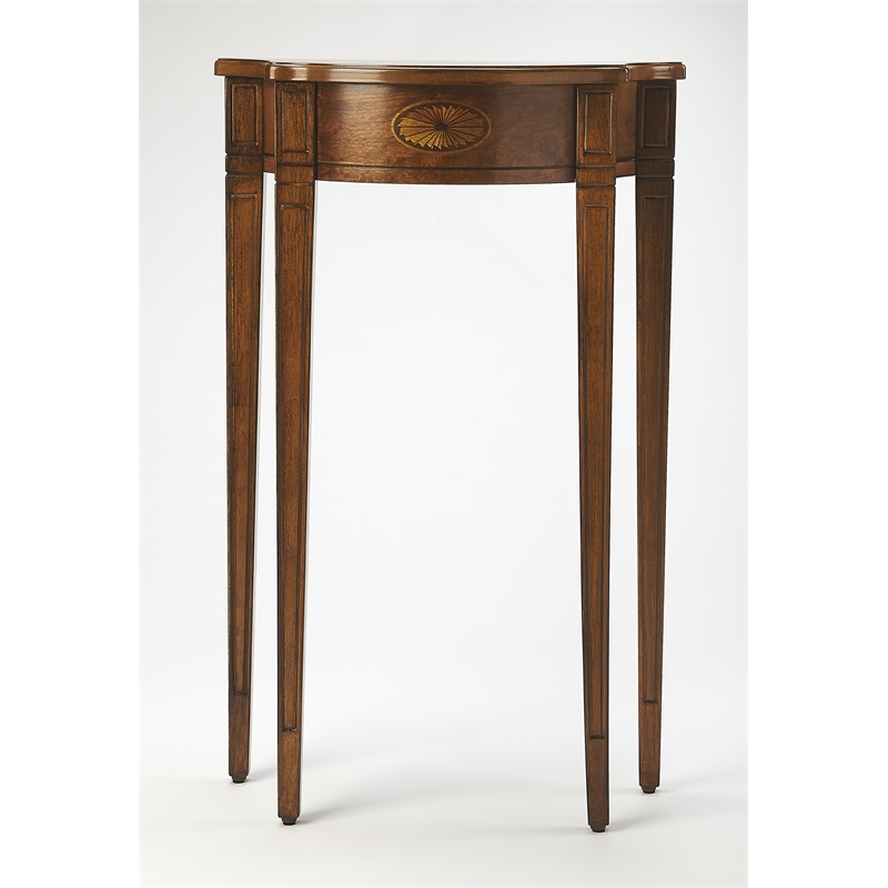 Maklaine Wood Modern Traditional Burl Console Table In Brown