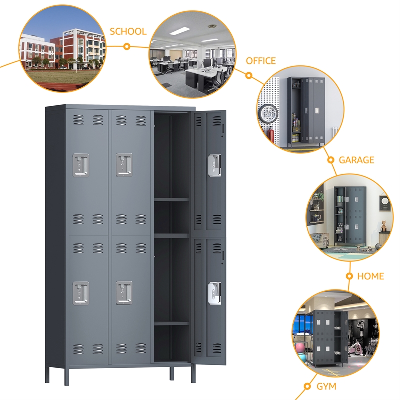 Maklaine Metal Lockers with 6 Door for School and Employee Light Gray