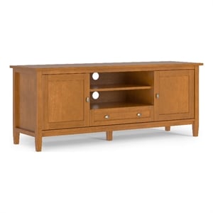 Maklaine Solid Wood 60&quotW Transitional TV Media Stand in Light Golden Brown