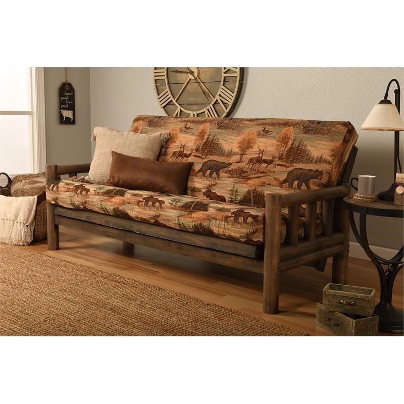 Maklaine Full-size Futon in Canadian Brown/ Blue Print-Frame Not Included