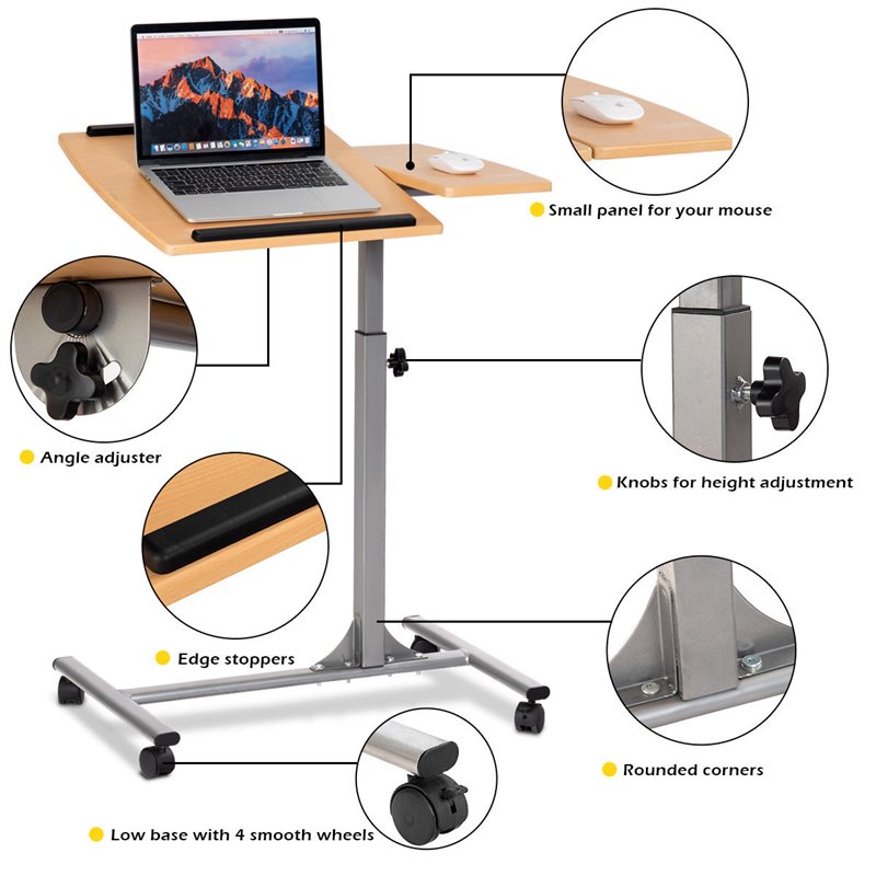 Maklaine Contemporary Iron and MDF Adjustable Laptop Table in Gray