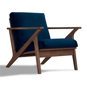 Maklaine Solid Wood and Velvet Upholstered Accent Armchair in Blue
