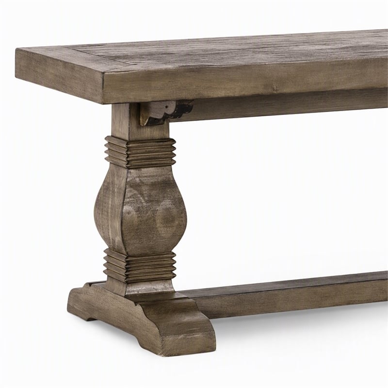 Maklaine Reclaimed Pine Weathered Brown Bench Rectangular Hand Carved Pedestal Base 66