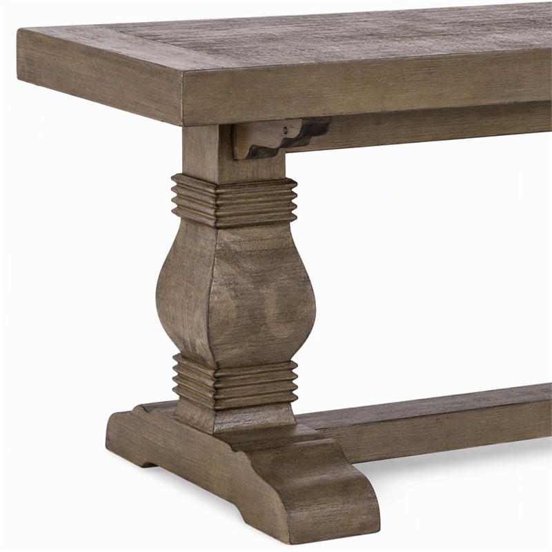 Maklaine Reclaimed Pine Weathered Brown Bench Rectangular Hand Carved Pedestal Base 66