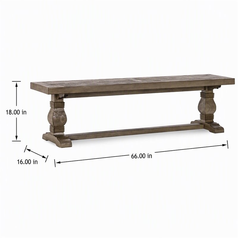 Maklaine Reclaimed Pine Weathered Brown Bench Rectangular Hand Carved Pedestal Base 66