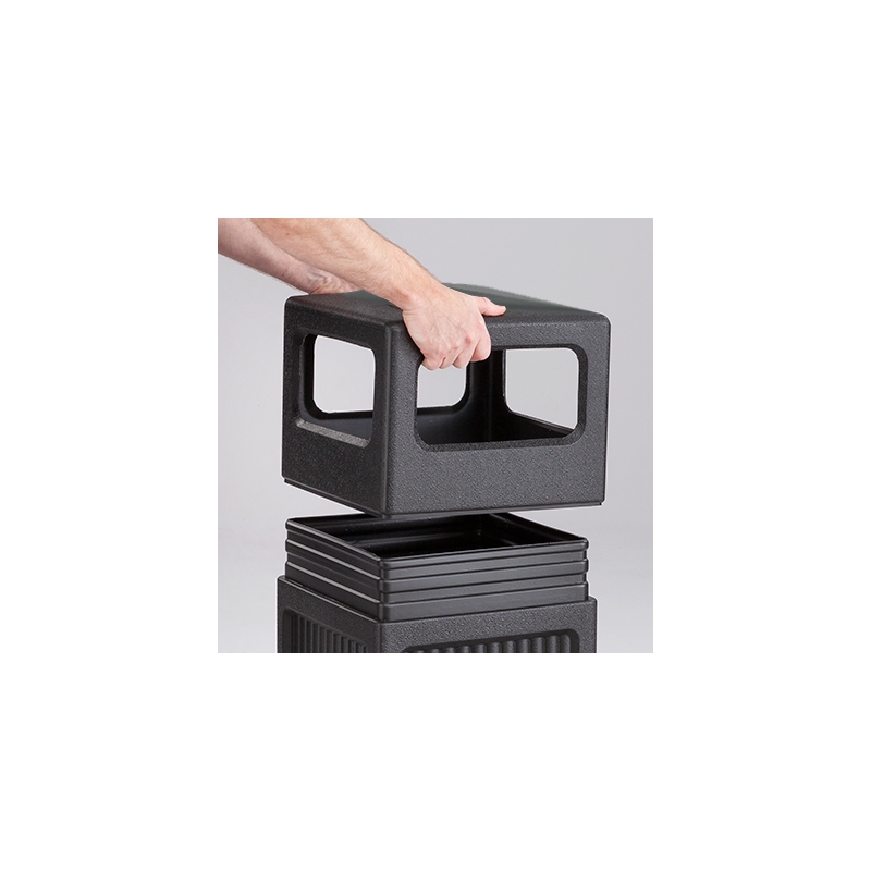 Maklaine Indoor/Outdoor Plastic Trash Cans w/ Recessed Panel Receptacles - Black