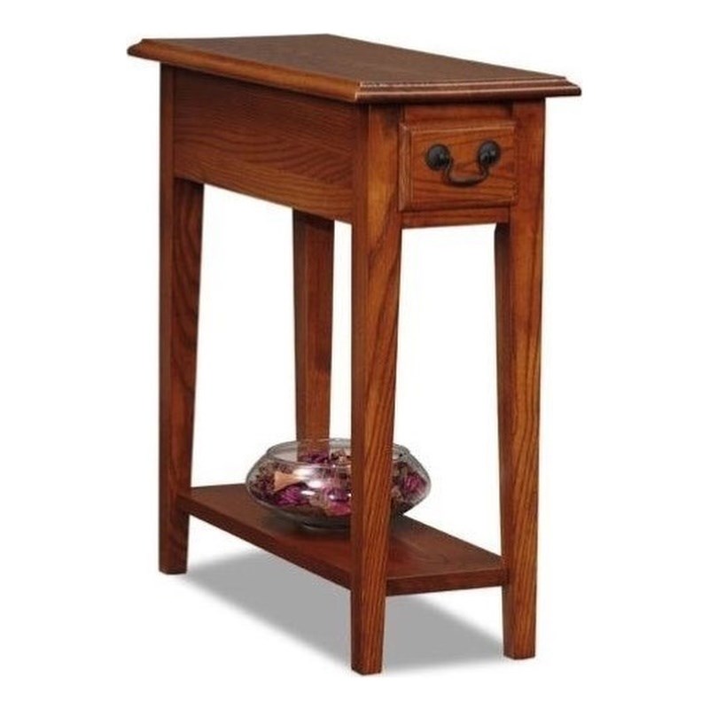 Maklaine Transitional Chairside Wood End Table in Medium Oak Finish