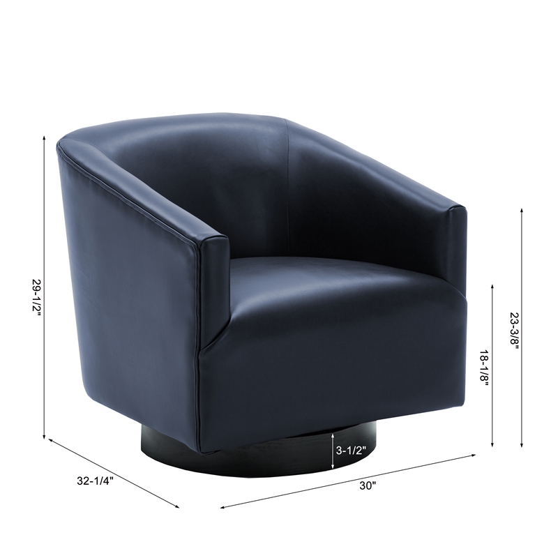 Maklaine Midnight Blue Faux Leather Wood Base Swivel Accent Chair