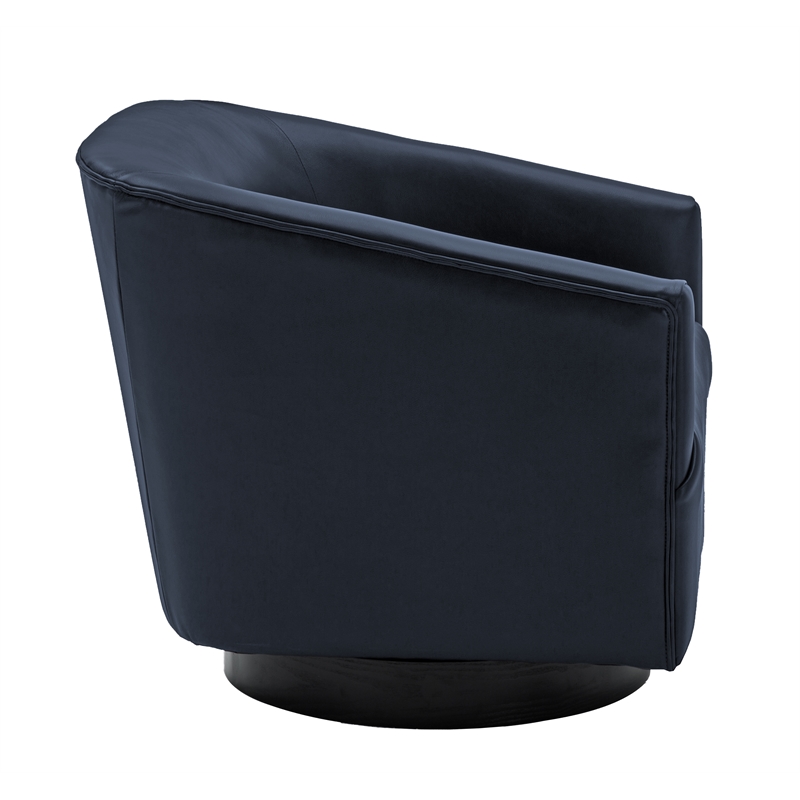 Maklaine Midnight Blue Faux Leather Wood Base Swivel Accent Chair