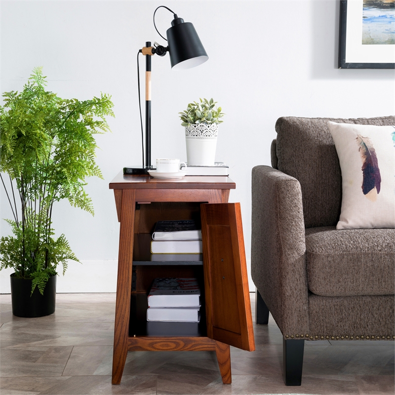 Maklaine Mission Cabinet Wood End Table in Brown Finish/Russet