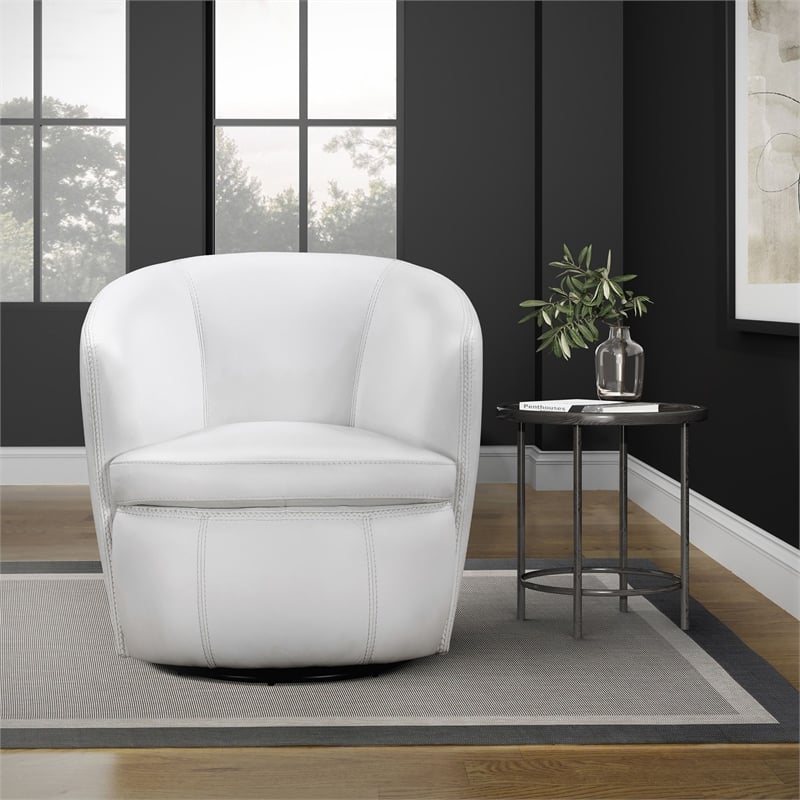 Maklaine Traditional Snow All Italian Leather Swivel Club Chair
