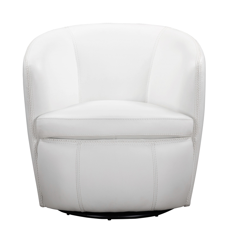 Maklaine Traditional Snow All Italian Leather Swivel Club Chair