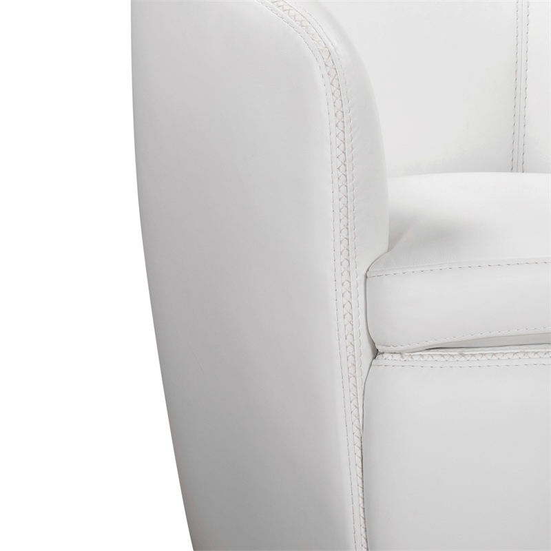 Maklaine Traditional Snow All Italian Leather Swivel Club Chair