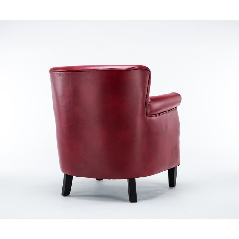 Maklaine Transitional Red Faux Leather Club Chair with Nail Head Trim