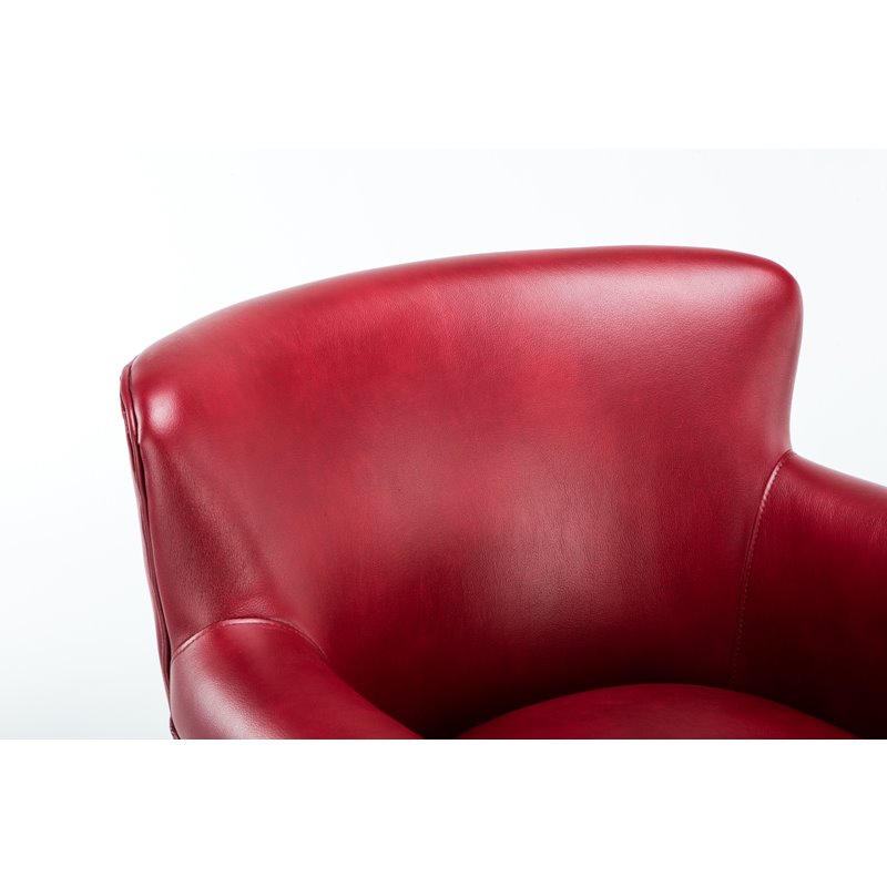 Maklaine Transitional Red Faux Leather Club Chair with Nail Head Trim