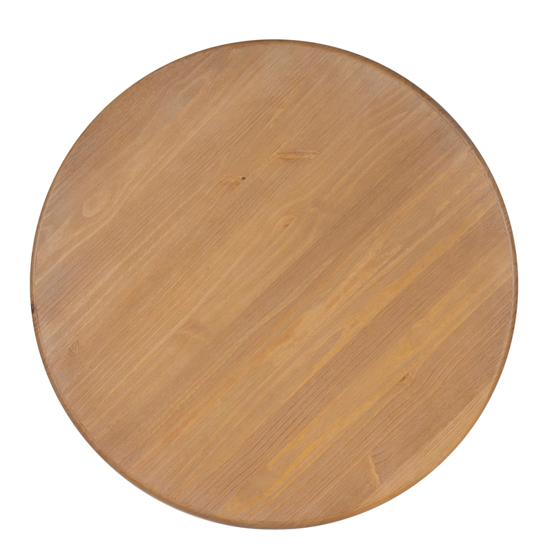 Maklaine 2 Tone Round Pedestal Dining Table in Natural and White Solid Wood