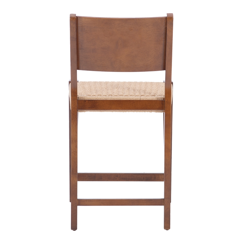 Maklaine Wood 2 Tone Counter Stools Handwoven Rope Seat Set of 2 in Brown