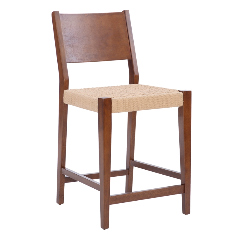 Maklaine Wood 2 Tone Counter Stools Handwoven Rope Seat Set of 2 in Brown