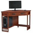 Maklaine Modern Traditional Corner Computer Desk in Mission Oak