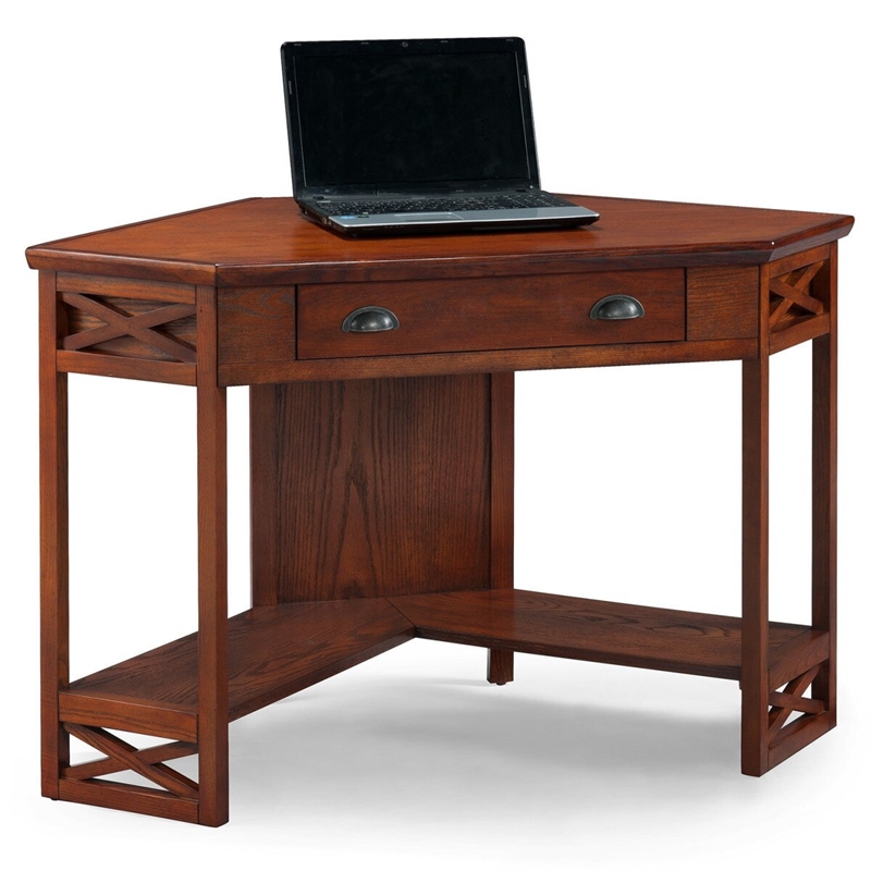 Maklaine Wood Modern / Contemporary Corner Computer Desk in Oak