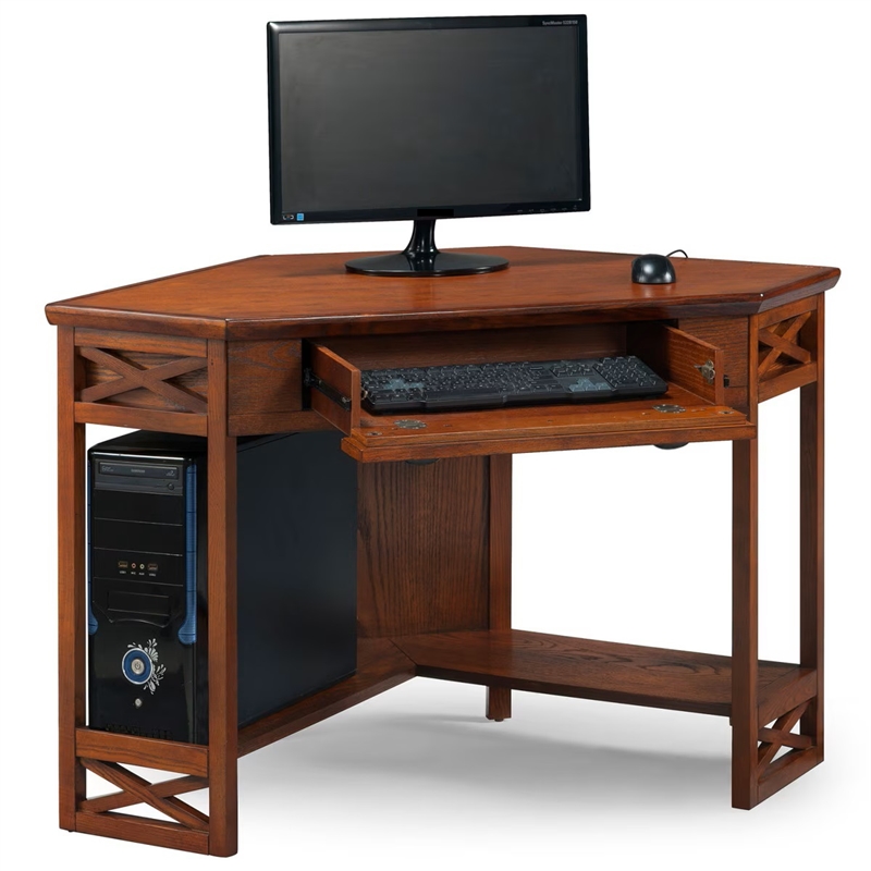 Maklaine Wood Modern / Contemporary Corner Computer Desk in Oak