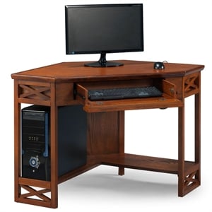 Maklaine Wood Modern / Contemporary Corner Computer Desk in Oak