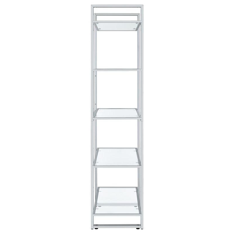 Maklaine Contemporary Rectangular Metal Bookcase with 5-Shelf in Chrome