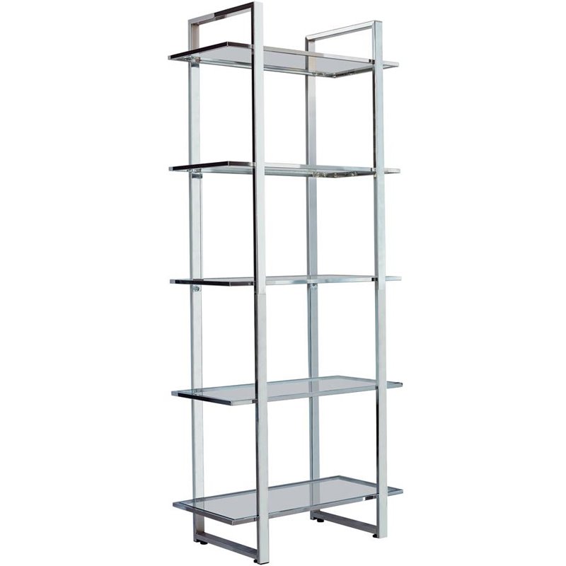 Maklaine Contemporary Rectangular Metal Bookcase with 5-Shelf in Chrome