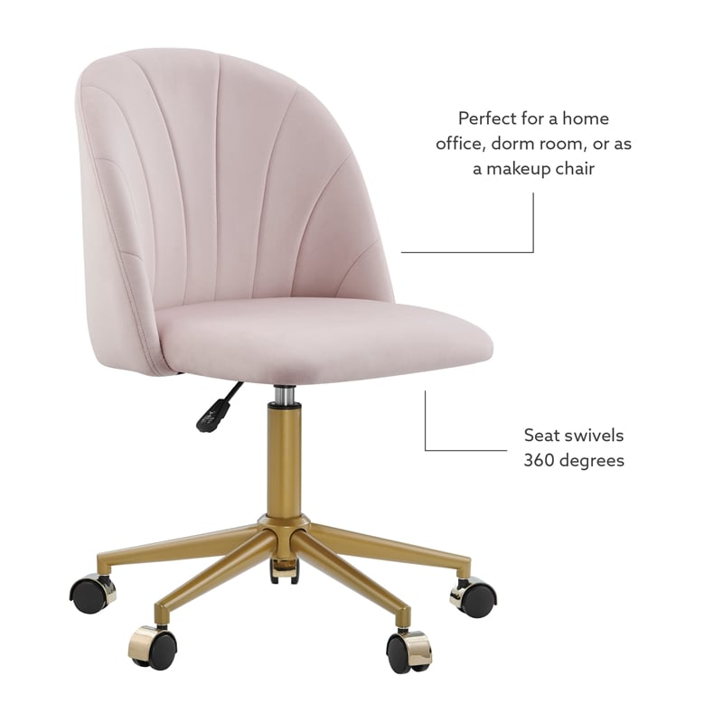 Maklaine Upholstered Adjustable Armless Desk Chair Gold Legs in Blush Pink