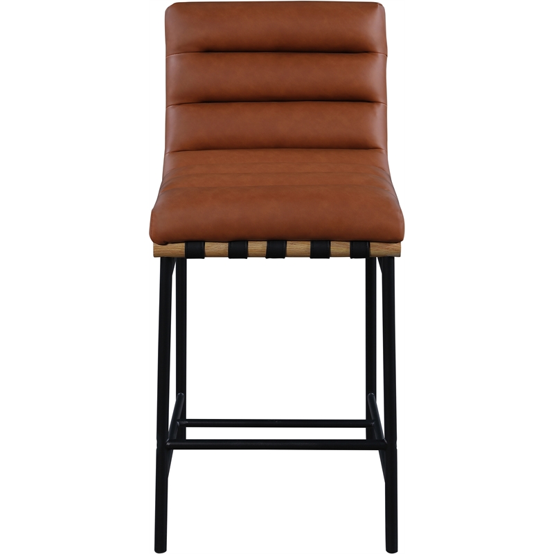 Maklaine Contemporary Cognac Vegan Faux Leather Counter Stool