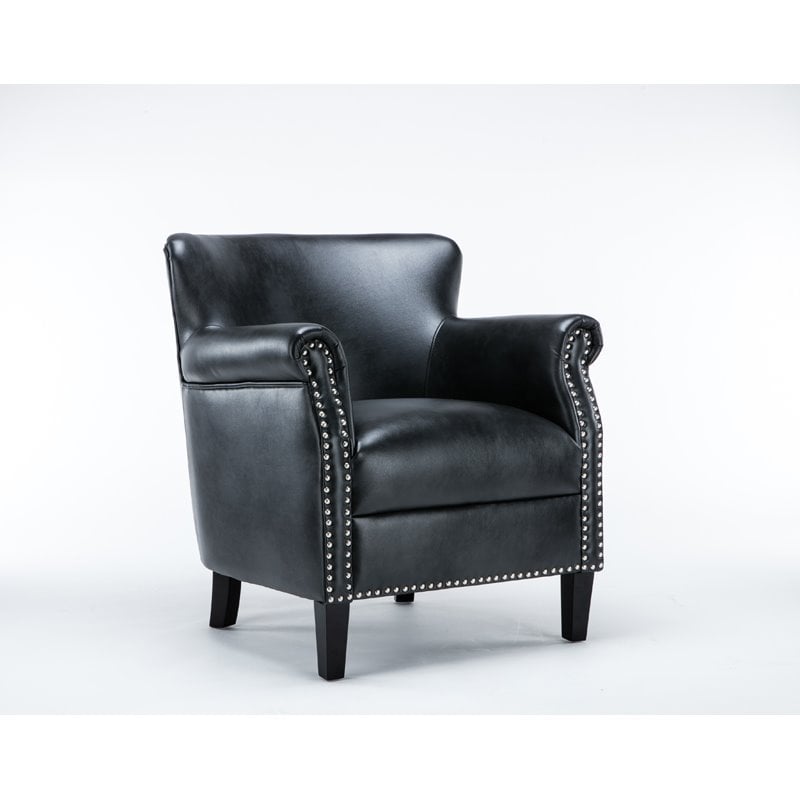 Maklaine Transitional Charcoal Faux Leather Club Accent Chair
