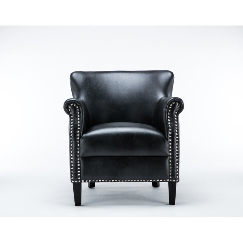 Maklaine Transitional Charcoal Faux Leather Club Accent Chair