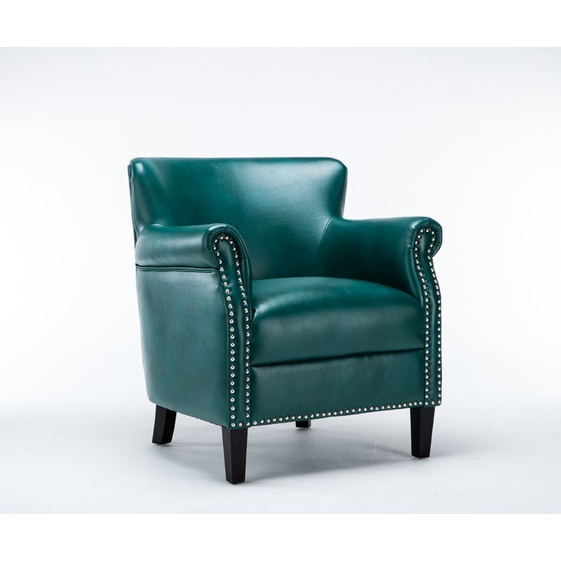 Maklaine Transitional Teal Green Faux Leather Club Accent Chair