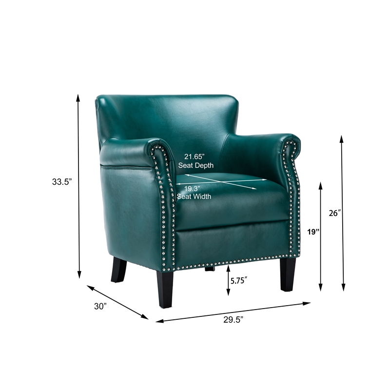 Maklaine Transitional Teal Green Faux Leather Club Accent Chair