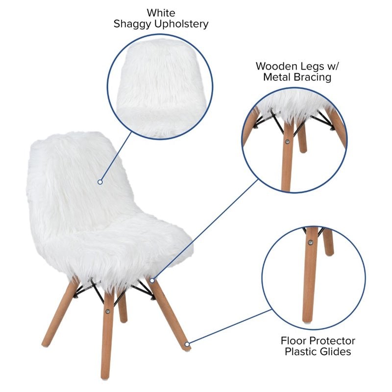 Maklaine Contemporary Shaggy Dog Kids Playroom Chair in White