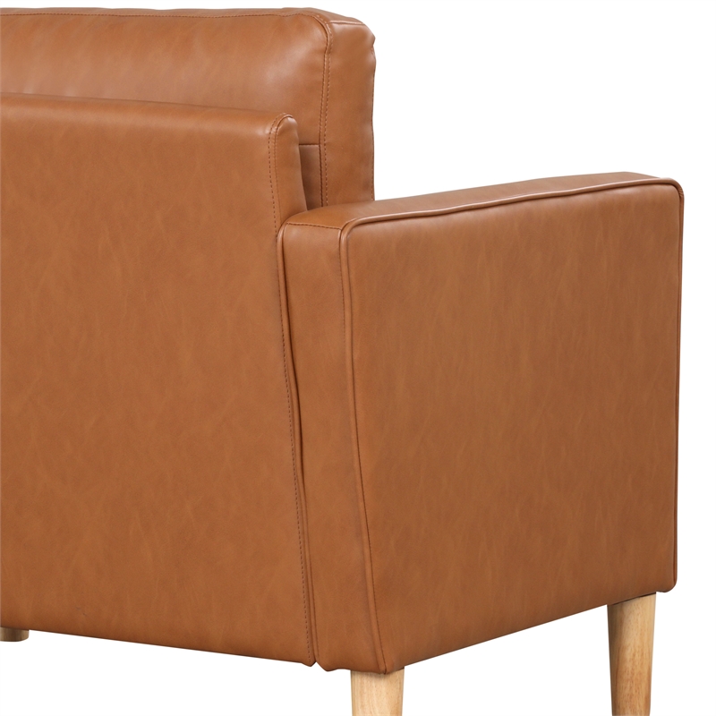 Maklaine Mid-Century Sofa in Caramel Brown Faux Leather Upholstery