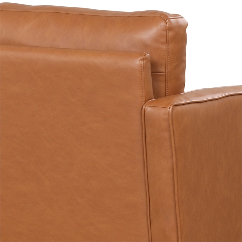Maklaine Mid-Century Sofa in Caramel Brown Faux Leather Upholstery
