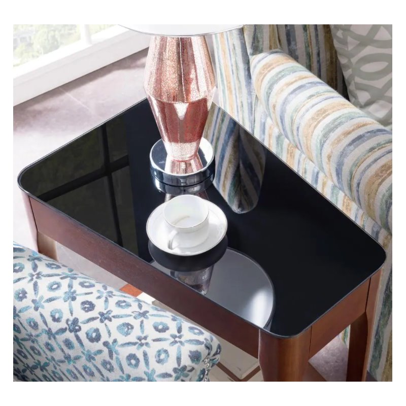 Maklaine Transitional Glass Top Wood End Table in Chestnut Oak
