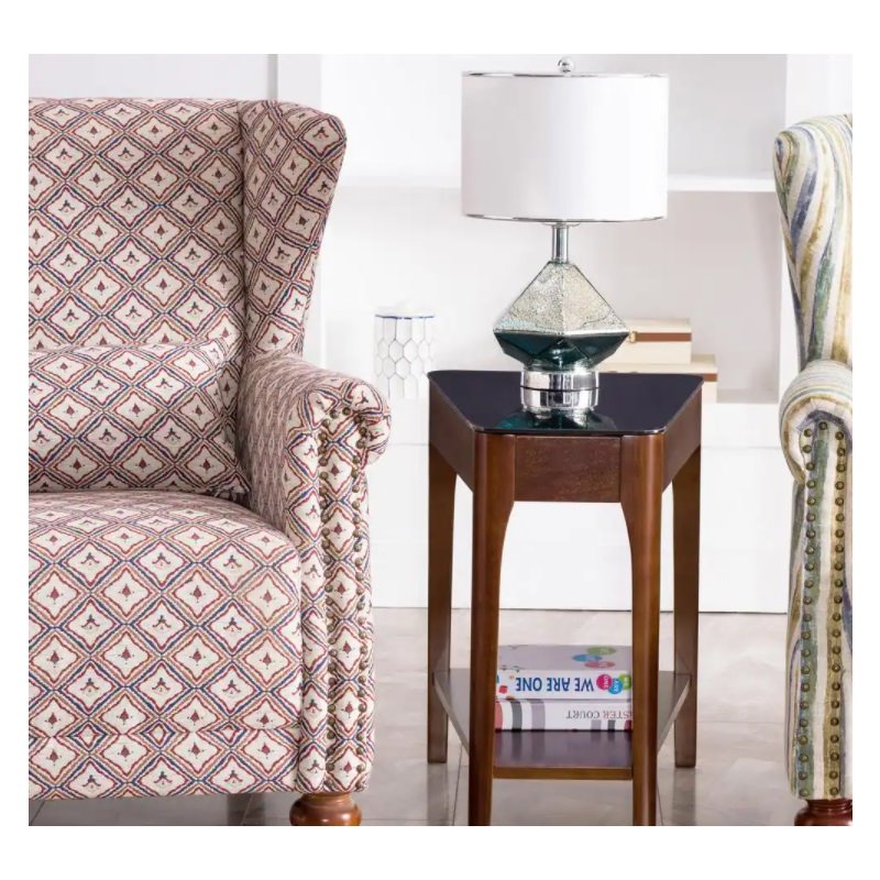Maklaine Transitional Glass Top Wood End Table in Chestnut Oak