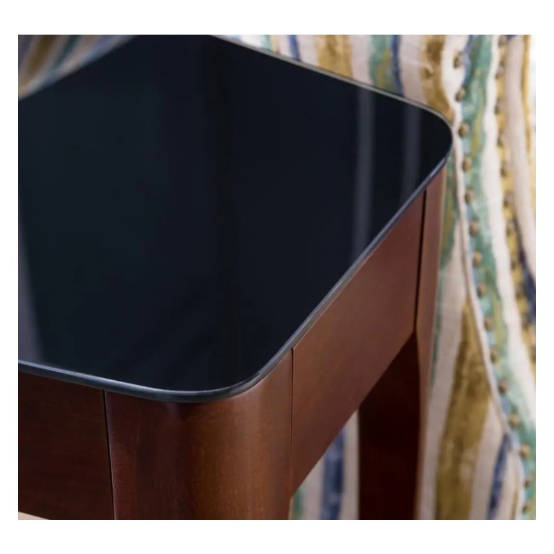 Maklaine Transitional Glass Top Wood End Table in Chestnut Oak