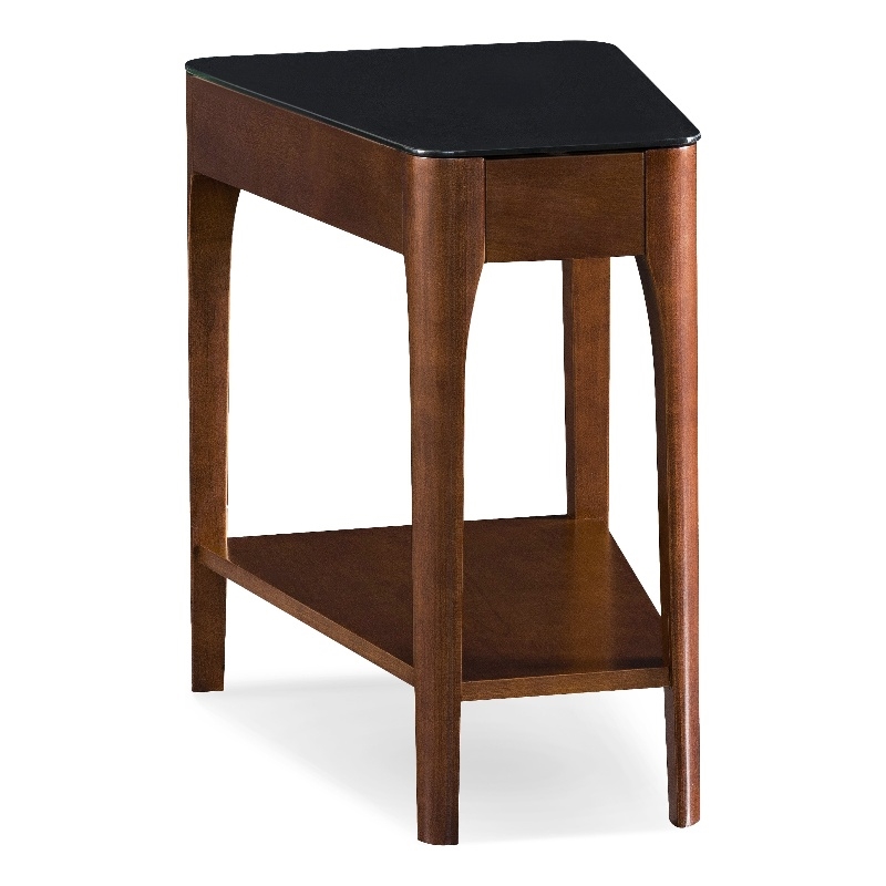 Maklaine Transitional Glass Top Wood End Table in Chestnut Oak
