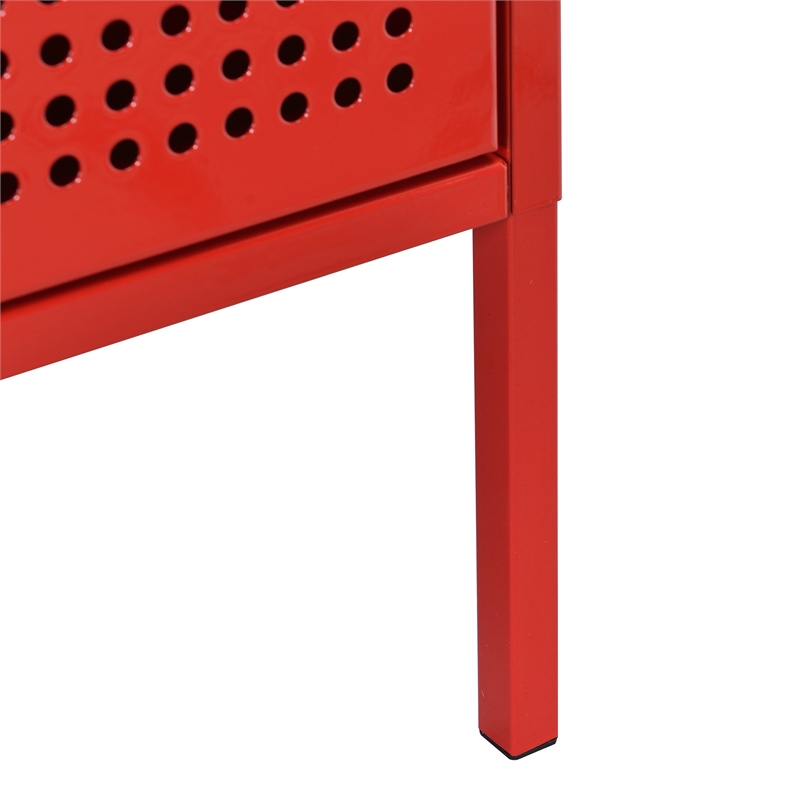 Maklaine Modern Transitional Metal Nightstand with USB Port in Red