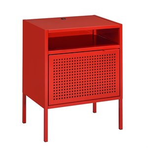 Maklaine Modern Transitional Metal Nightstand with USB Port in Red
