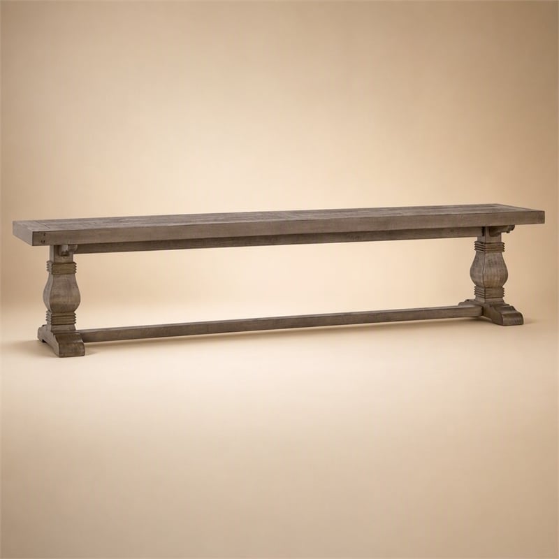 Maklaine Reclaimed Pine Wood Weathered Brown Bench Rectangular Hand Carved 83