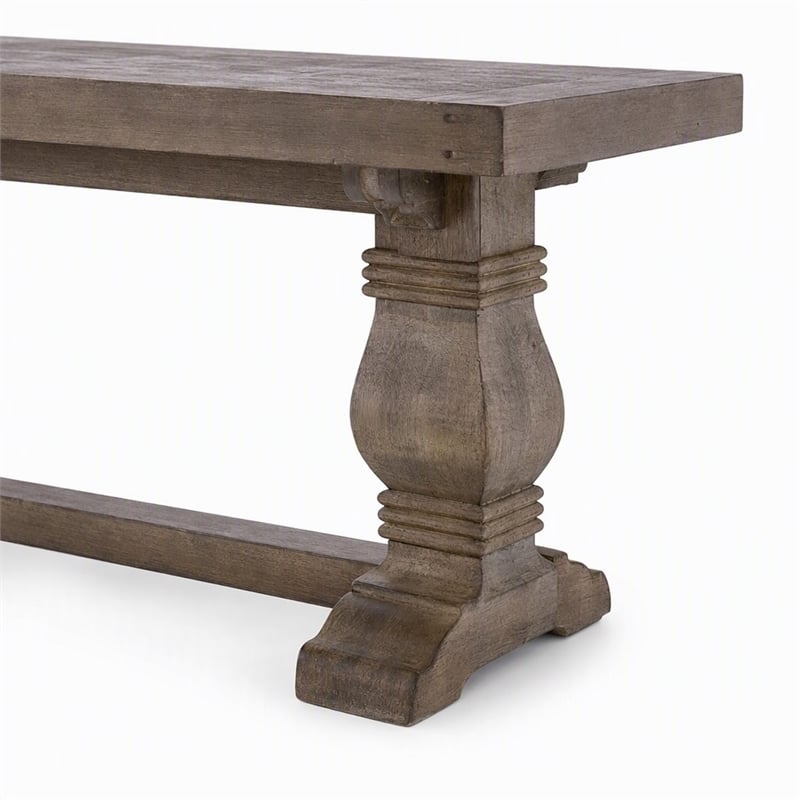 Maklaine Reclaimed Pine Wood Weathered Brown Bench Rectangular Hand Carved 83
