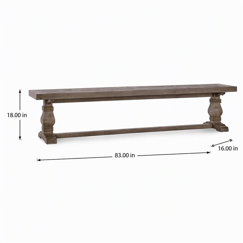 Maklaine Reclaimed Pine Wood Weathered Brown Bench Rectangular Hand Carved 83
