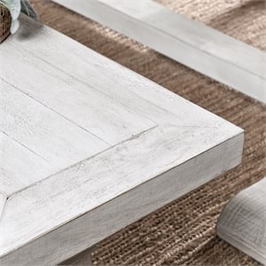 Maklaine Reclaimed Solid Pine Wood Nordic Ivory Bench Rectangular Hand Carved 83&quot