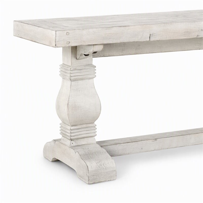 Maklaine Reclaimed Solid Pine Wood Nordic Ivory Bench Rectangular Hand Carved 83