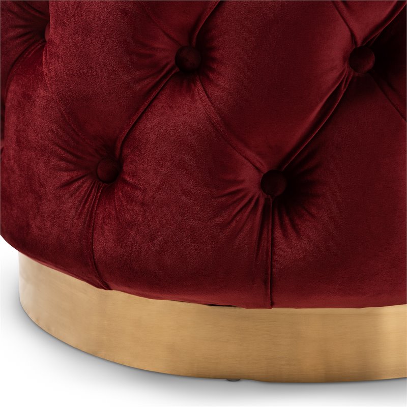 Maklaine Modern / Contemporary Tufted Velvet Ottoman in Red and Gold